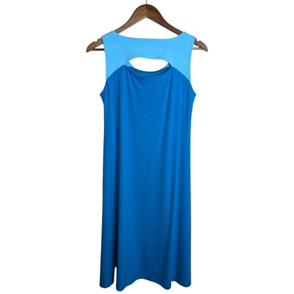 Eileen Fisher Colorblock Dress XS Blue Jersey Knit Cutout Back Two Tone - Picture 5 of 9
